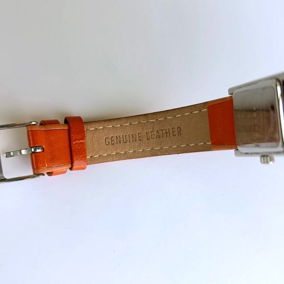 Skagen Denmark Square Watch Mother of Pearl Orange Leather Strap 2000s Vintage main image 5